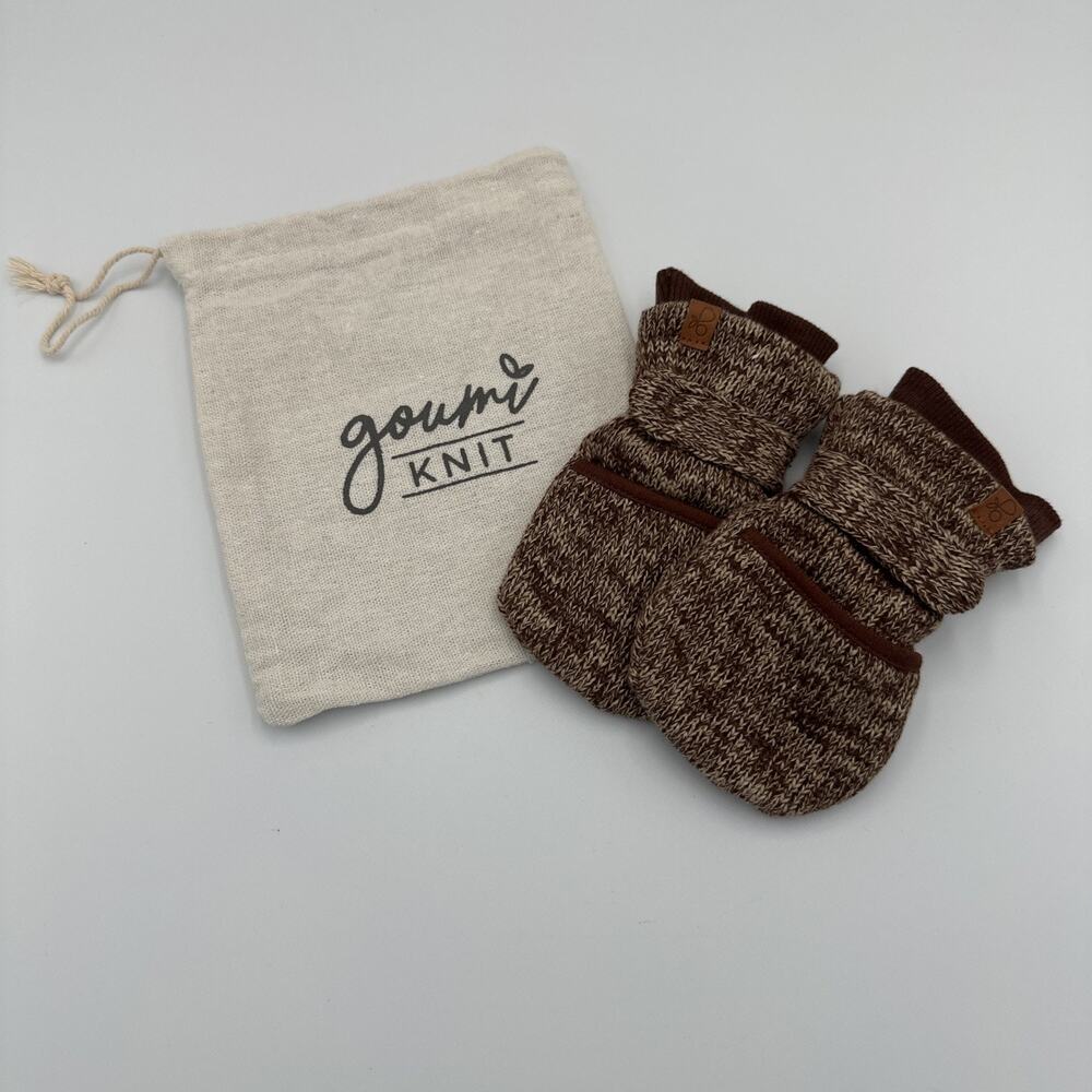 Goumi Knit Stay On Baby Mittens Size 3-6 Months Brown Organic Cotton Bamboo‎ NEW